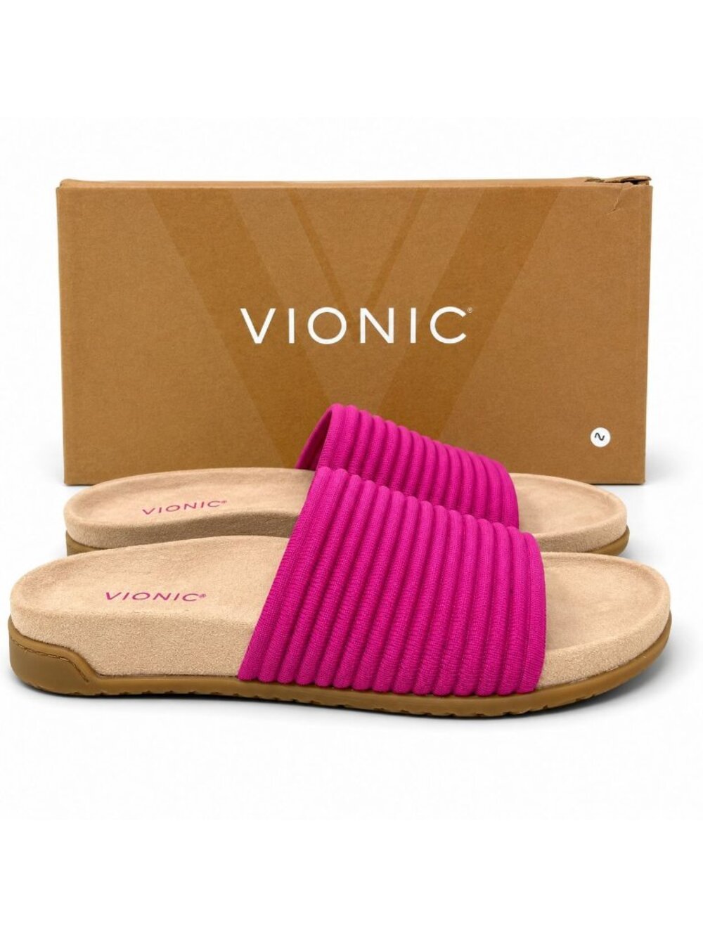 Vionic Evie Knit Slide Sandals Dark Rose Violet Women's 6.5 Comfort Arch Support